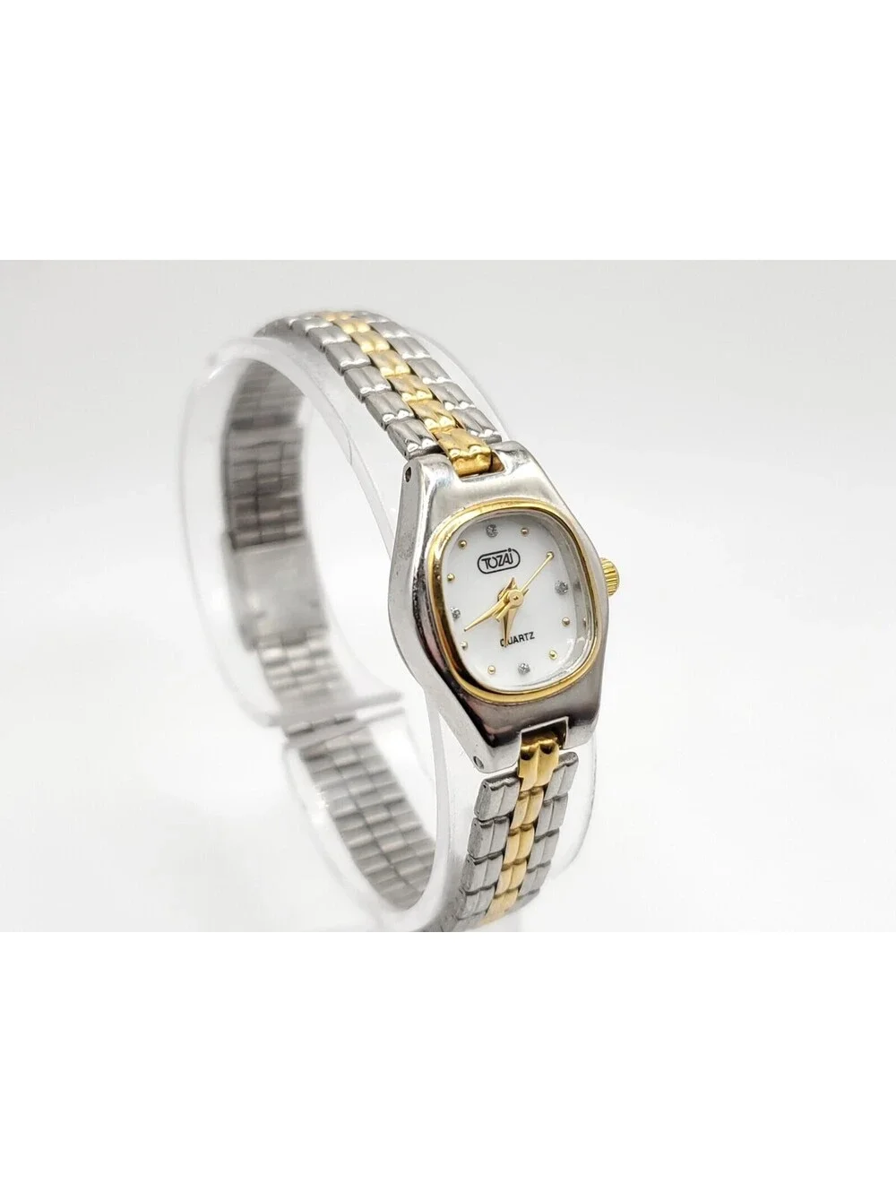 Tozai Quartz Women Watch Two-Tone White Dial Adjustable Band 18mm